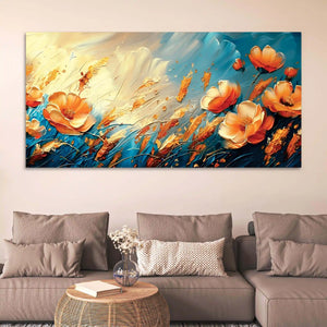 Vibrant Orange Flowers Floral Meadow Abstract Canvas Wall Painting