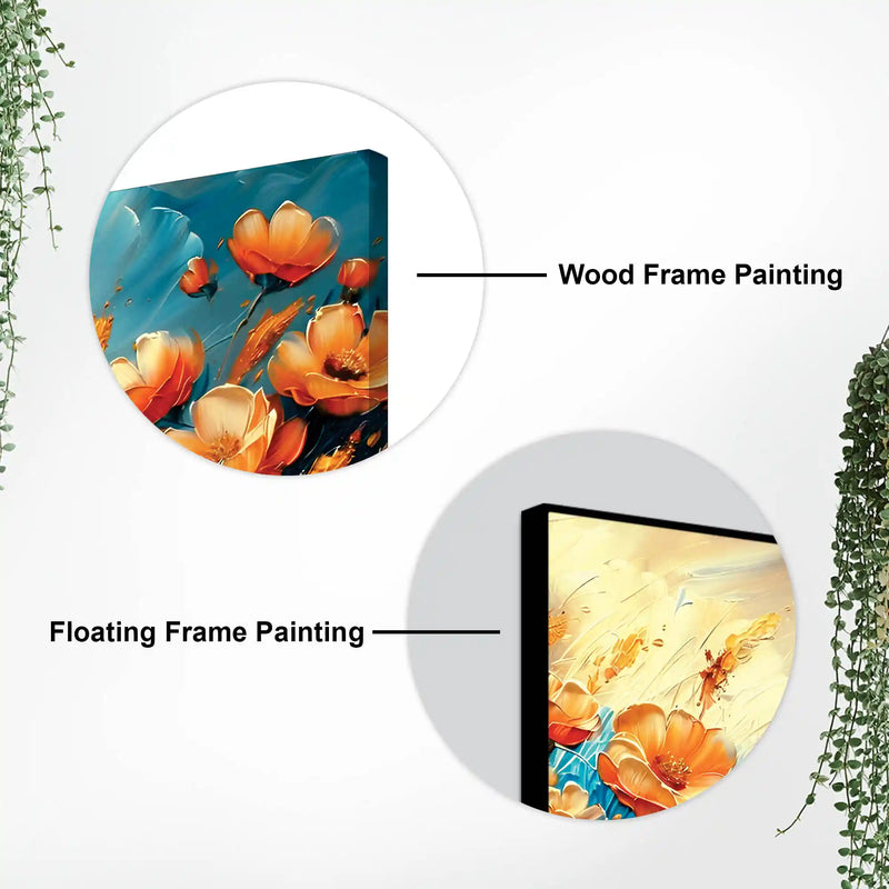 Vibrant Orange Flowers Floral Meadow Abstract Canvas Wall Painting