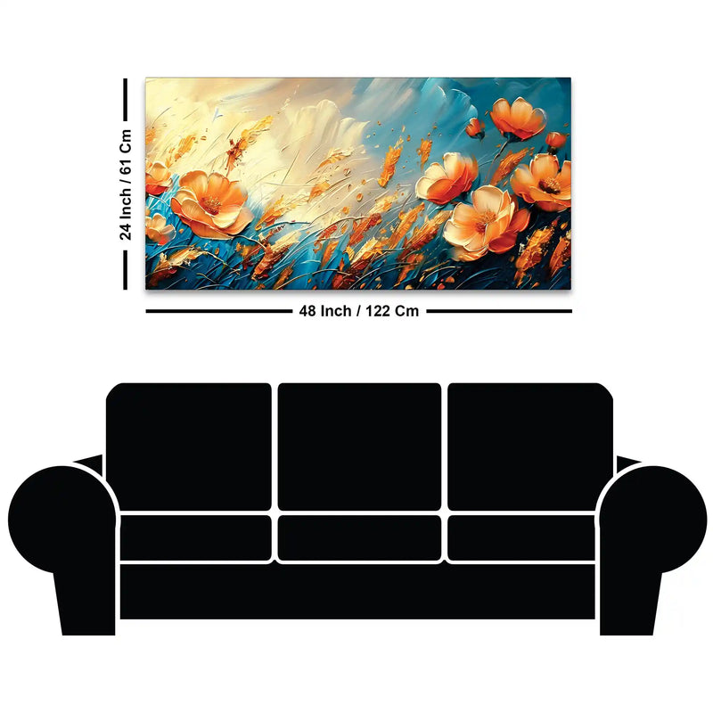 Vibrant Orange Flowers Floral Meadow Abstract Canvas Wall Painting