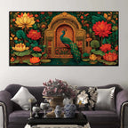 vibrant-peacock-and-red-lotus-floral-canvas-wall-painting
