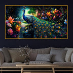 Vibrant Peacock Crystal Wall Painting with Floating Frame