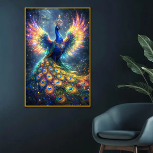 Vibrant Peacock Floating Frame Crystal Wall Painting