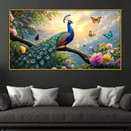 Vibrant Peacock Floral Floating Frame Crystal Wall Painting