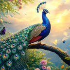 Vibrant Peacock Floral Floating Frame Crystal Wall Painting