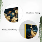 Vibrant Peacock in Golden Blossom Garden Premium Canvas Wall Painting