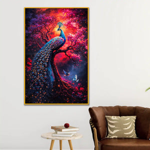 Vibrant Peacock Nature Scene Floating Frame Crystal Wall Painting