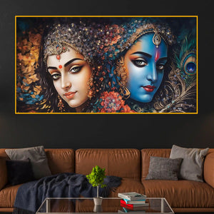 Vibrant Radha Krishna Spiritual Crystal Glass Painting