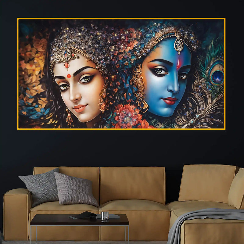 Vibrant Radha Krishna Spiritual Crystal Glass Painting