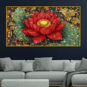 Vibrant Red Lotus Painting Crystal Glass Wall Art for Luxury Décor
