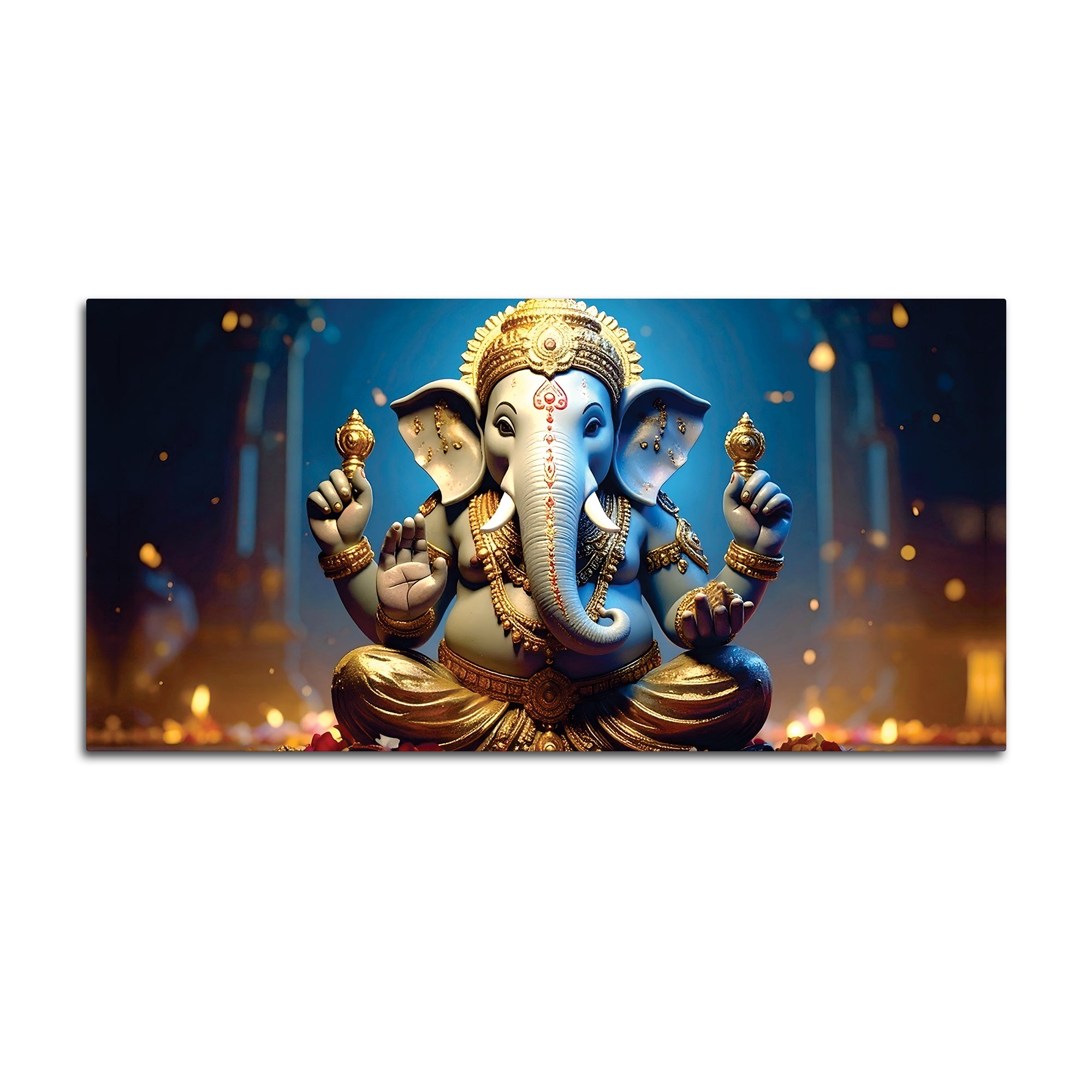 Vibrant Seated Lord Shri Ganesha Idol Canvas Wall Painting for Home & Office Decoration – Modern Spiritual Wall Art