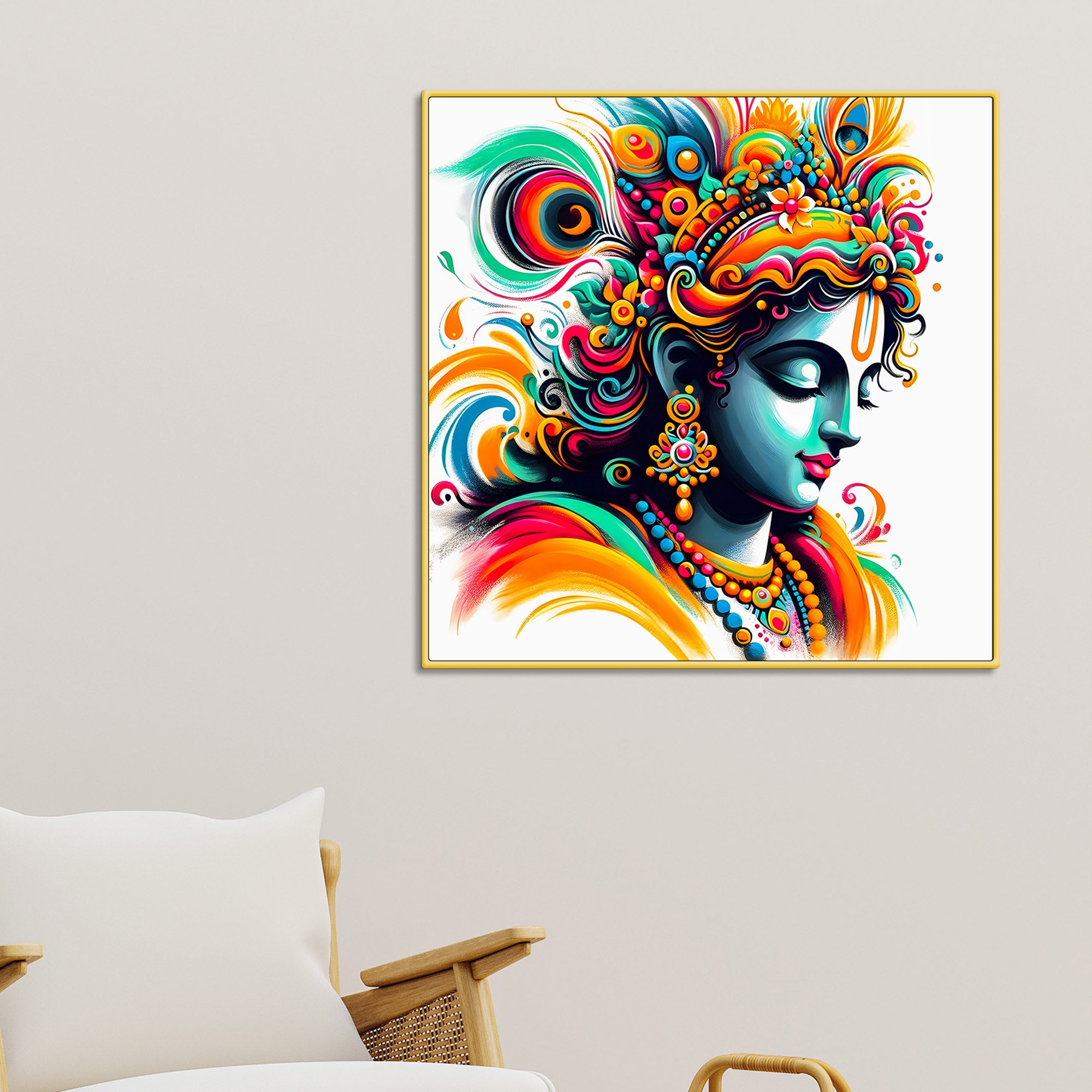 Vibrant Shri Krishna Modern Art Abstract Canvas Wall Painting