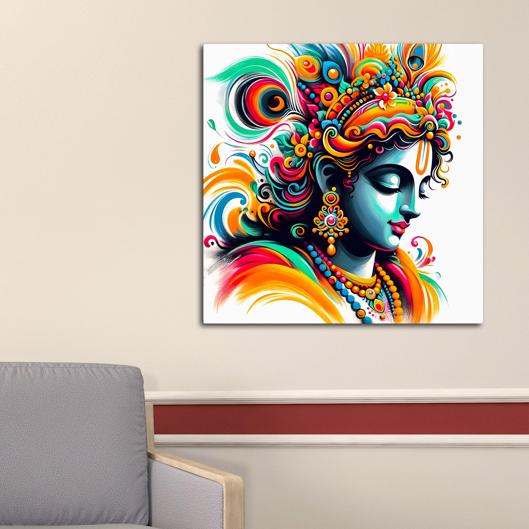 Vibrant Shri Krishna Modern Art Abstract Canvas Wall Painting