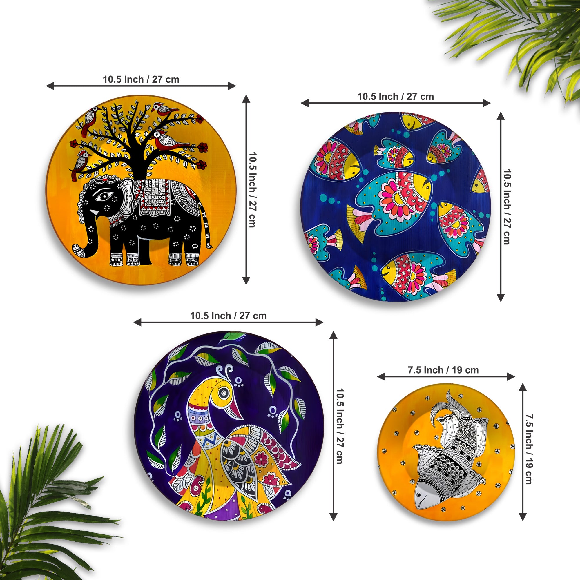 Vibrant Tribal Spirit Jungle Motifs Premium Wall Plates Painting Set of Four