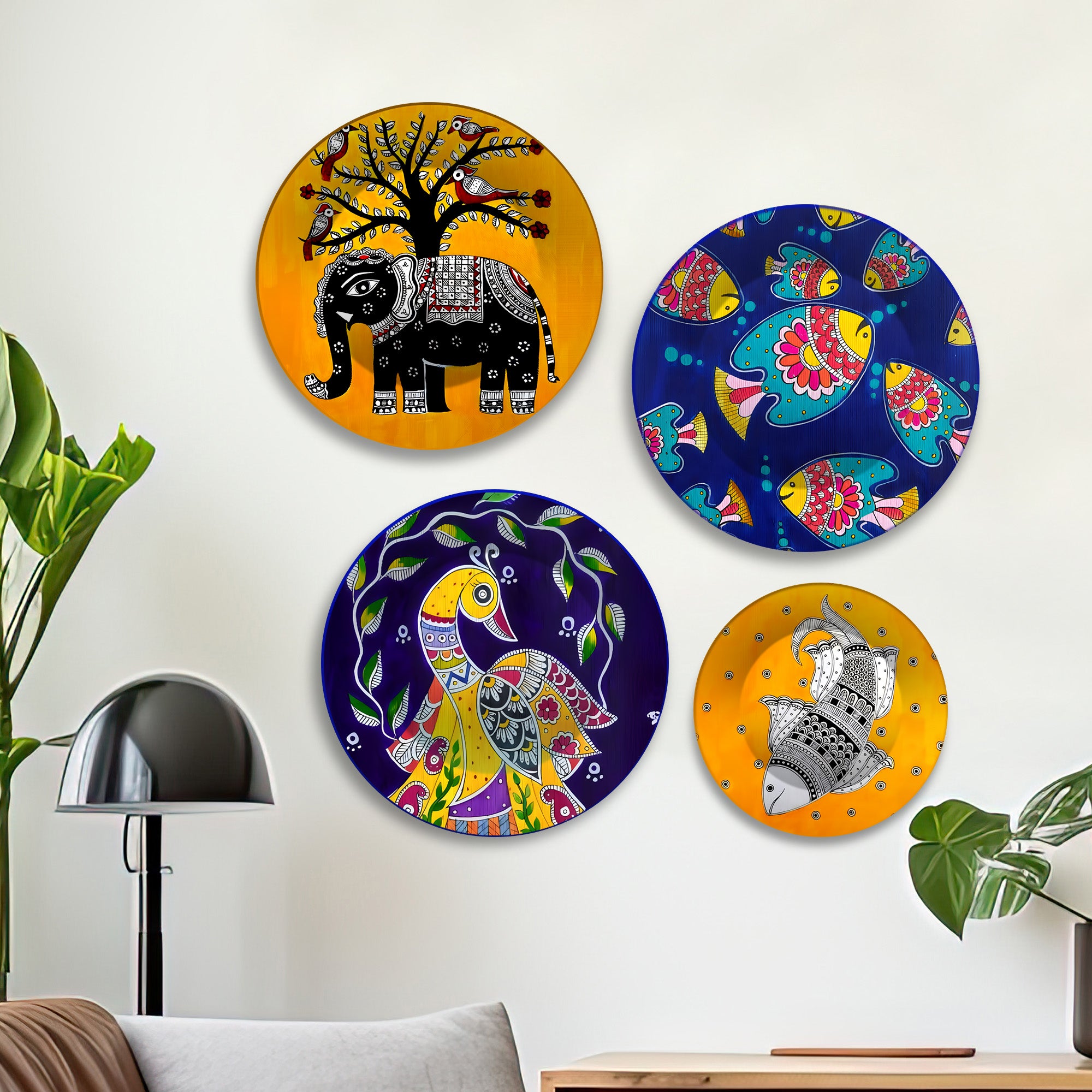 Vibrant Tribal Spirit Jungle Motifs Premium Wall Plates Painting Set of Four