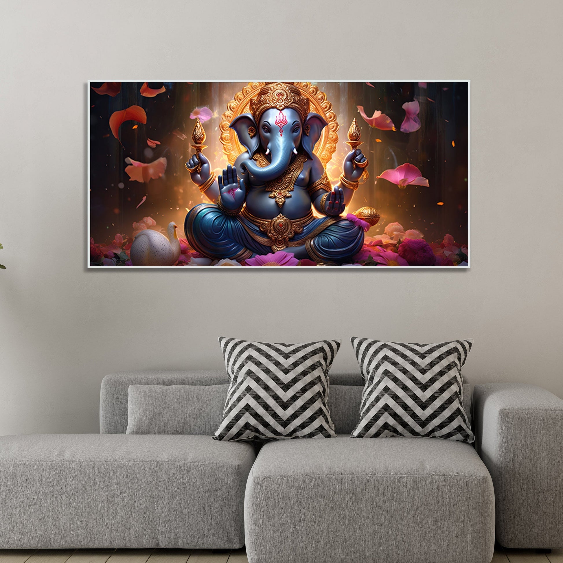 Vighnaharta Lord Ganpati Premium Canvas Wall Painting