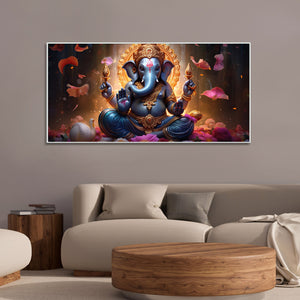 Vighnaharta Lord Ganpati Premium Canvas Wall Painting