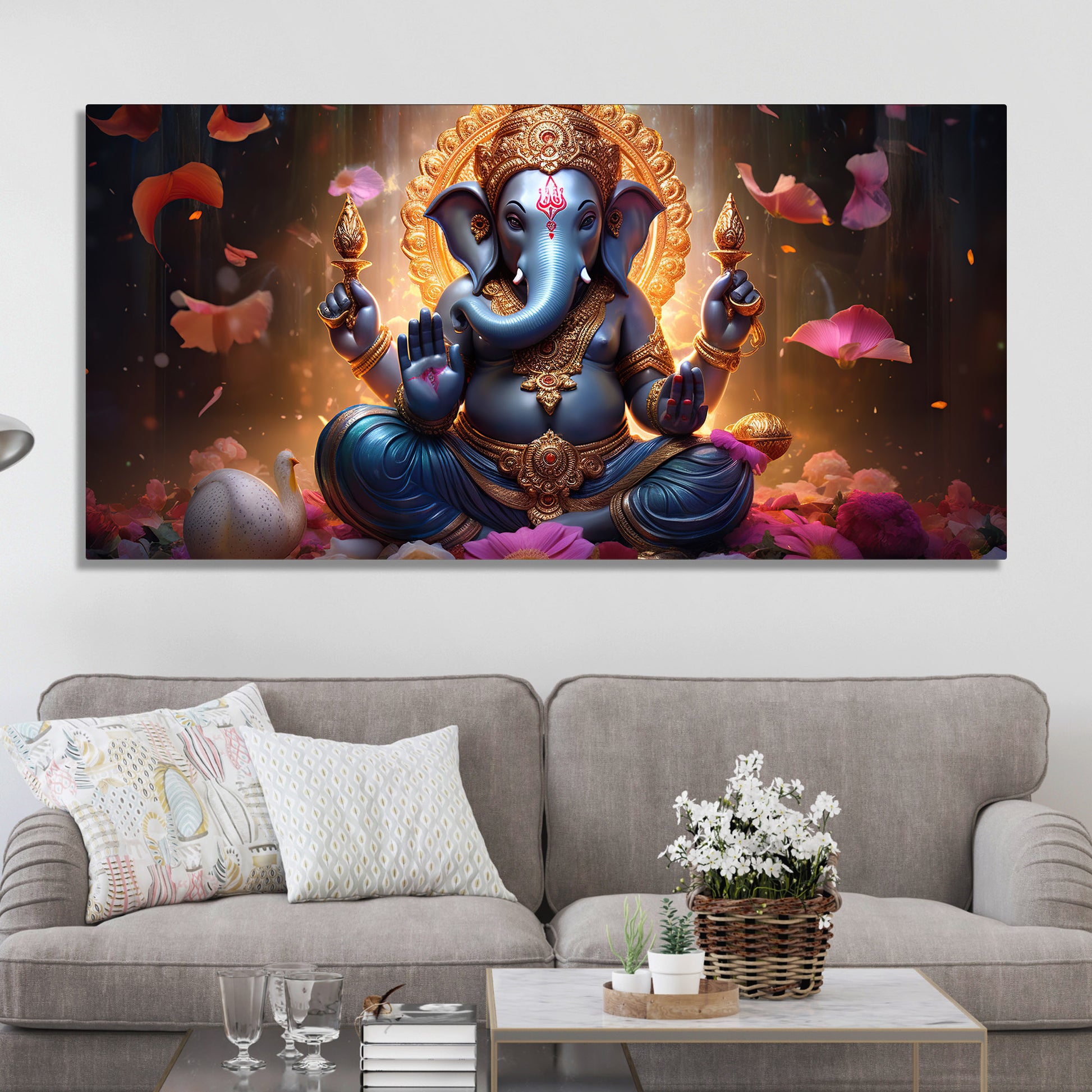 Vighnaharta Lord Ganpati Premium Canvas Wall Painting