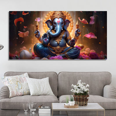 Vighnaharta Lord Ganpati Premium Canvas Wall Painting