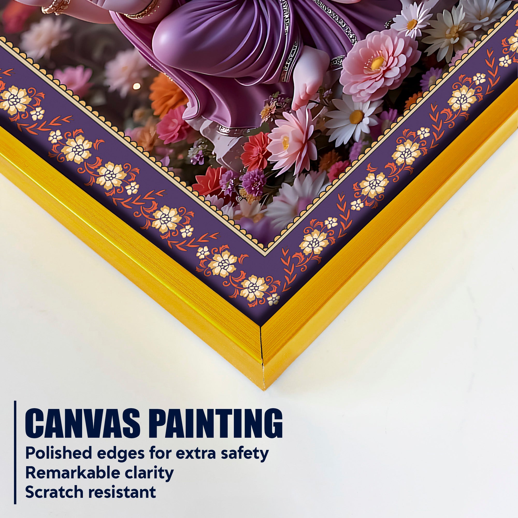 Vighnaharta Shree Ganesh Floral Border Vertical Wall Painting