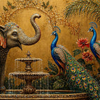 Vintage Elephant and Peacock Floating Frame Crystal Wall Painting