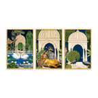 Vintage Indian Radha Krishna Canvas Wall Painting Set of Three