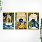 Vintage Indian Radha Krishna Canvas Wall Painting Set of Three
