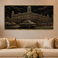 Vintage Kolkata Heritage Building & Yellow Taxi Metallic Look 3D Canvas Wall Painting