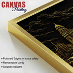 Vintage Kolkata Heritage Building & Yellow Taxi Metallic Look 3D Canvas Wall Painting