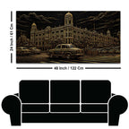 Vintage Kolkata Heritage Building & Yellow Taxi Metallic Look 3D Canvas Wall Painting