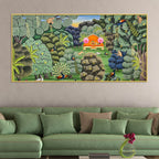 Vintage Peacocks Indian Palace Garden Canvas Wall Painting for Home