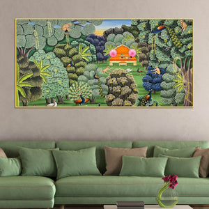 Vintage Peacocks Indian Palace Garden Canvas Wall Painting for Home
