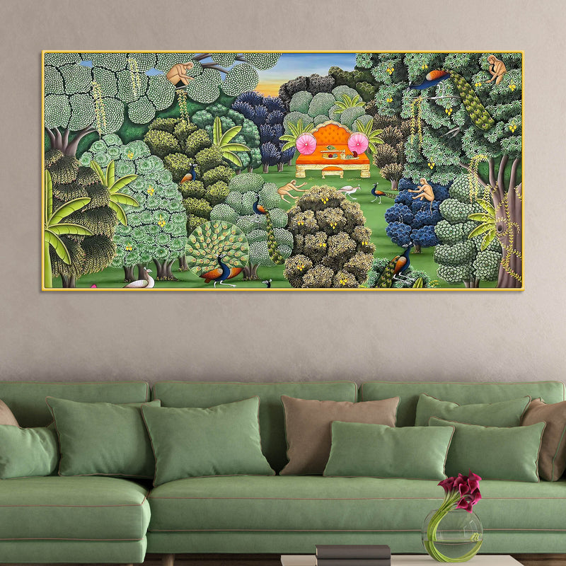 Vintage Peacocks Indian Palace Garden Canvas Wall Painting for Home