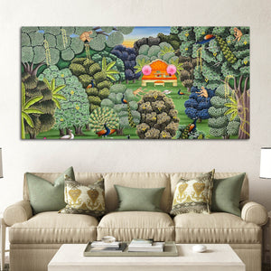 Vintage Peacocks Indian Palace Garden Canvas Wall Painting for Home