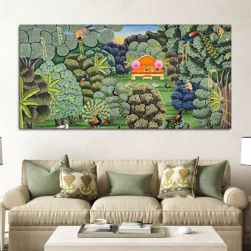 Vintage Peacocks Indian Palace Garden Canvas Wall Painting for Home