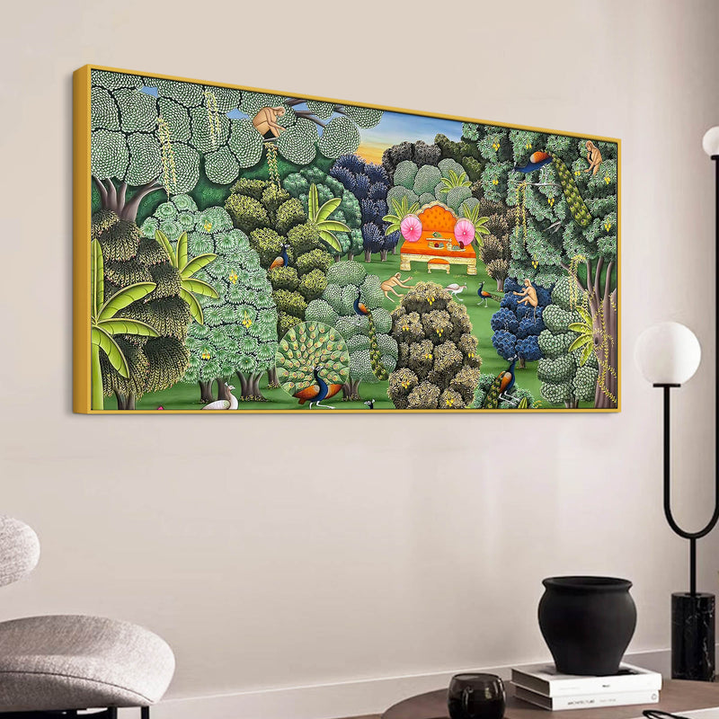Vintage Peacocks Indian Palace Garden Canvas Wall Painting for Home