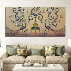 Vintage Pichwai Style Peacock Canvas Wall Painting for Home Decor