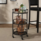 Vintage Round Bar Cart with Wood and Iron Finish