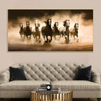 Vintage Scene of Seven Horses Canvas Wall Painting
