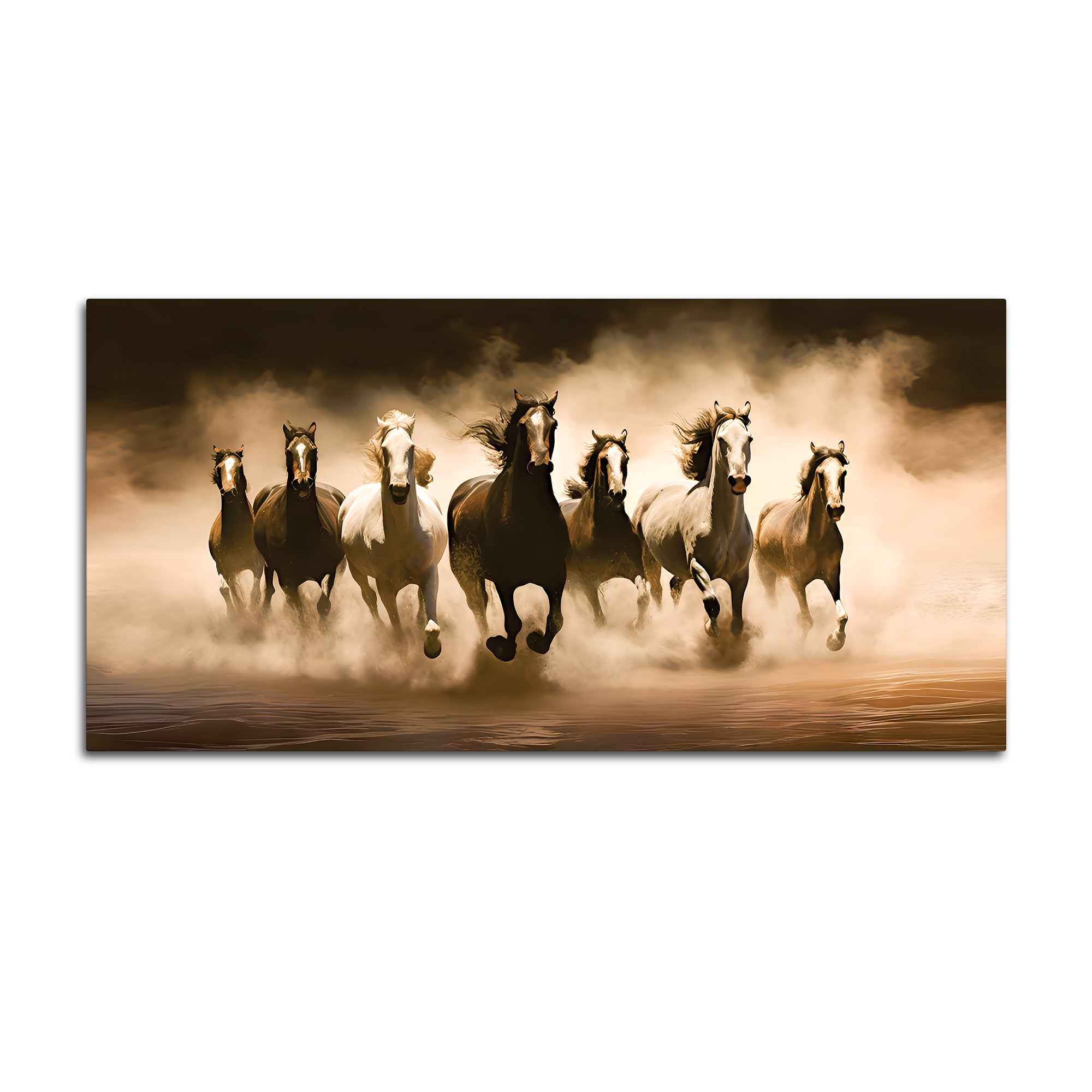 Vintage Scene of Seven Horses Canvas Wall Painting