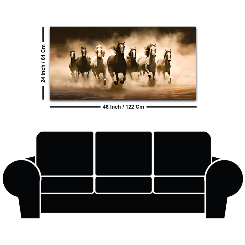 Vintage Scene of Seven Horses Canvas Wall Painting
