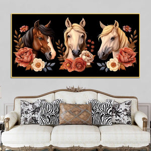 vintage-style-horse-face-flowers-canvas-wall-painting