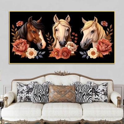 vintage-style-horse-face-flowers-canvas-wall-painting