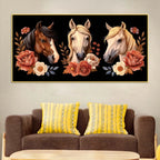 Vintage Style Horse Face & Flowers Canvas Wall Painting