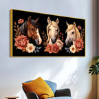 Vintage Style Horse Face & Flowers Canvas Wall Painting
