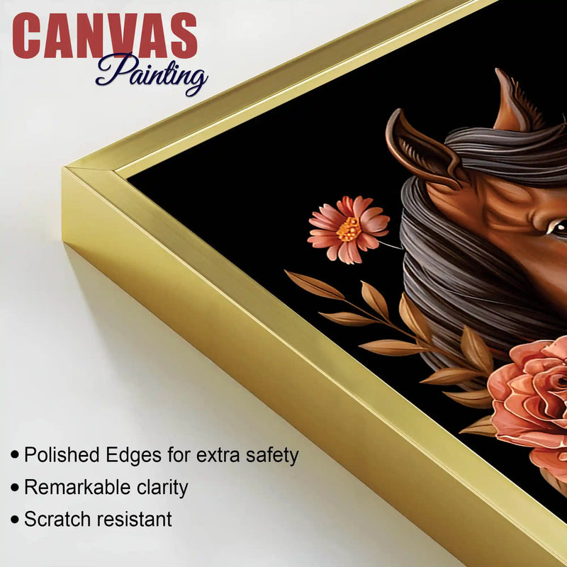 Vintage Style Horse Face & Flowers Canvas Wall Painting