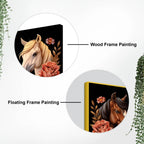 Vintage Style Horse Face & Flowers Canvas Wall Painting