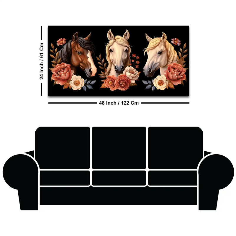 Vintage Style Horse Face & Flowers Canvas Wall Painting