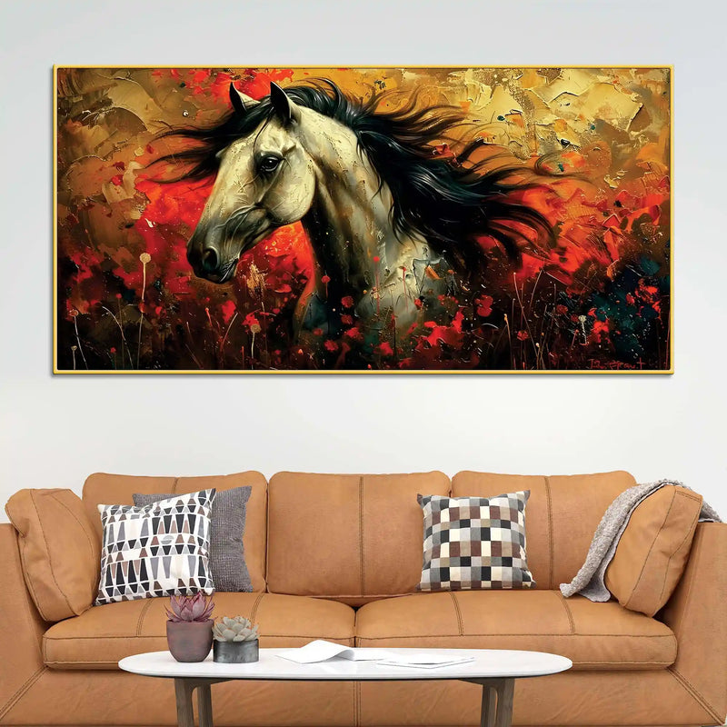 vivid-horse-with-bold-abstract-red-and-golden-background-canvas-wall-painting