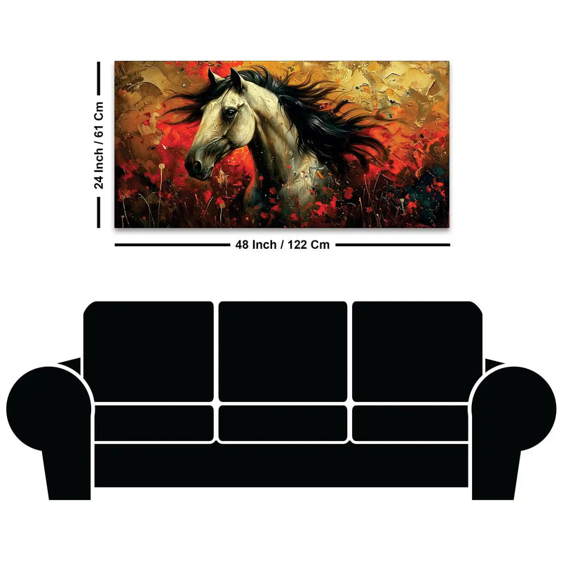 Vivid Horse with Bold Abstract Red and Golden Background Canvas Wall Painting