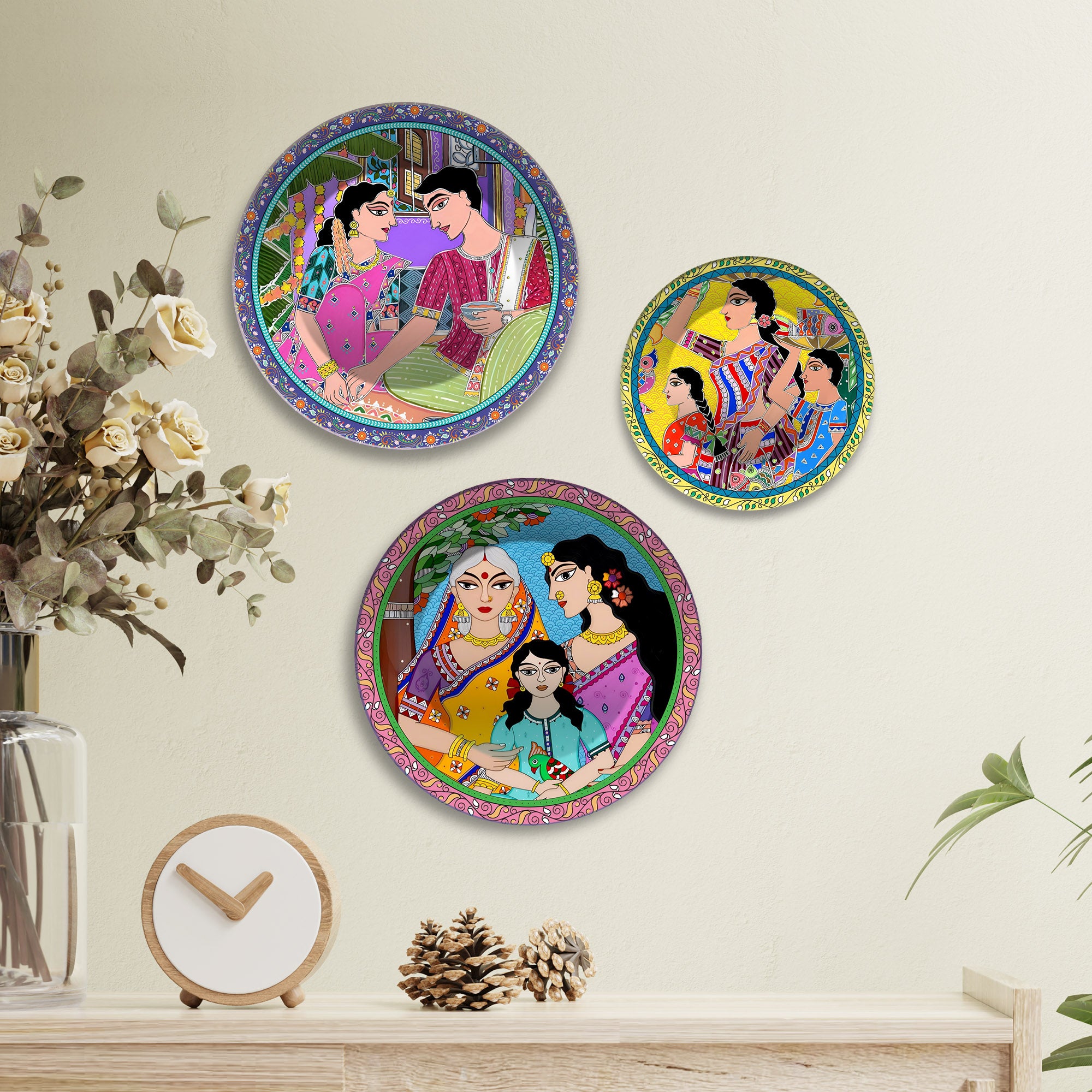 Voices of Tradition Folk Style Premium Wall Plates Painting Set of 3